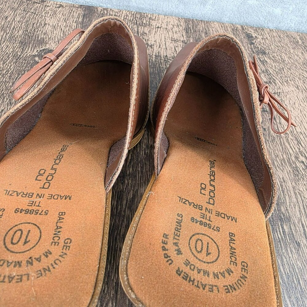 No Boundaries Vintage Mules Clogs Heels 10 Brown Square Toe Leather Y2K Side Tie - Picture 10 of 15